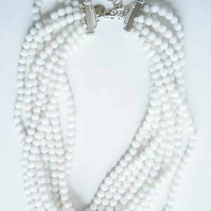 White Jade Beaded Multi Strand Torsade Necklace